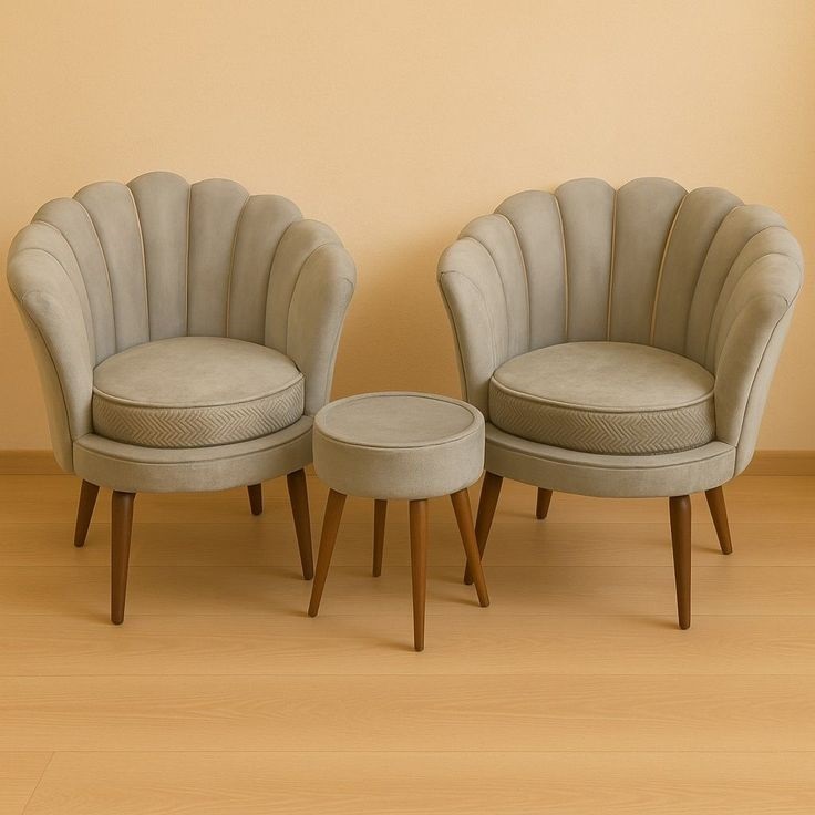 Velvet Shell Lounge Chair Set with Ottoman - Image 2