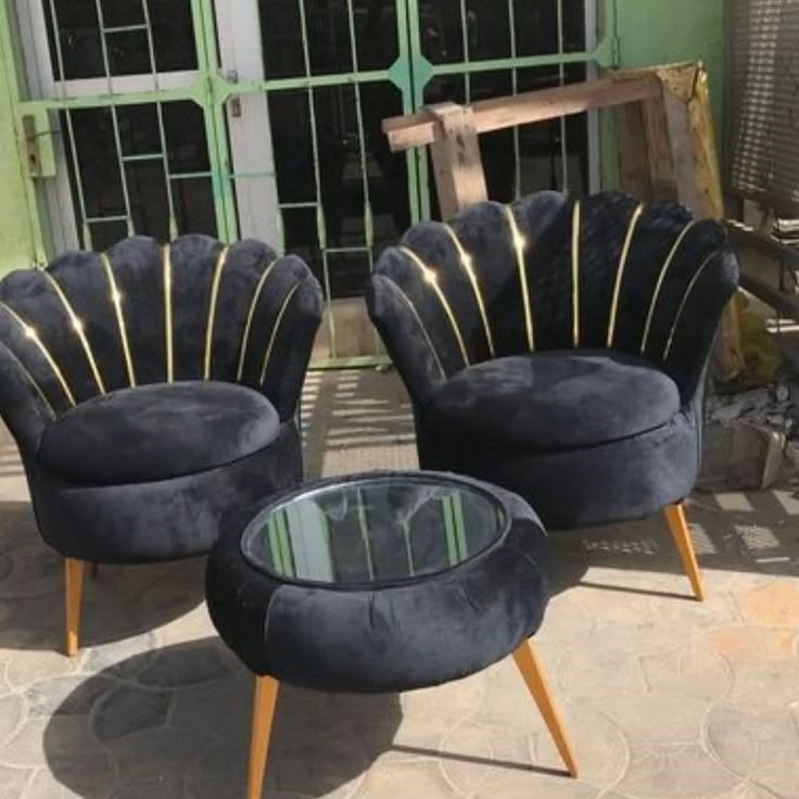 Velvet Shell Lounge Chair Set with Ottoman - Image 3