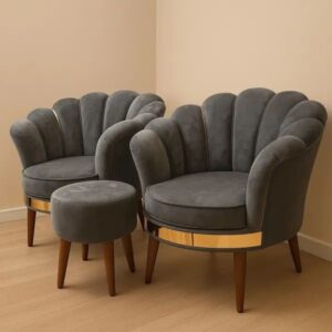 Velvet Shell Lounge Chair Set with Ottoman