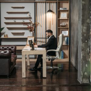 Executive Wooden Office Desk Setup